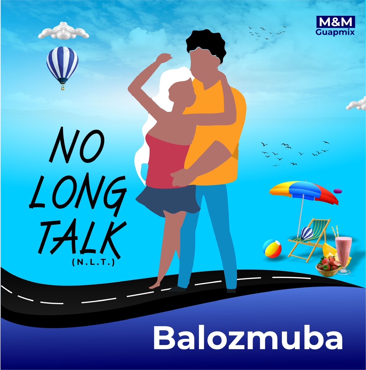 No Long Talk NLT artwork by Balozmuba with illustrated couple, blue sky background, and bold title text