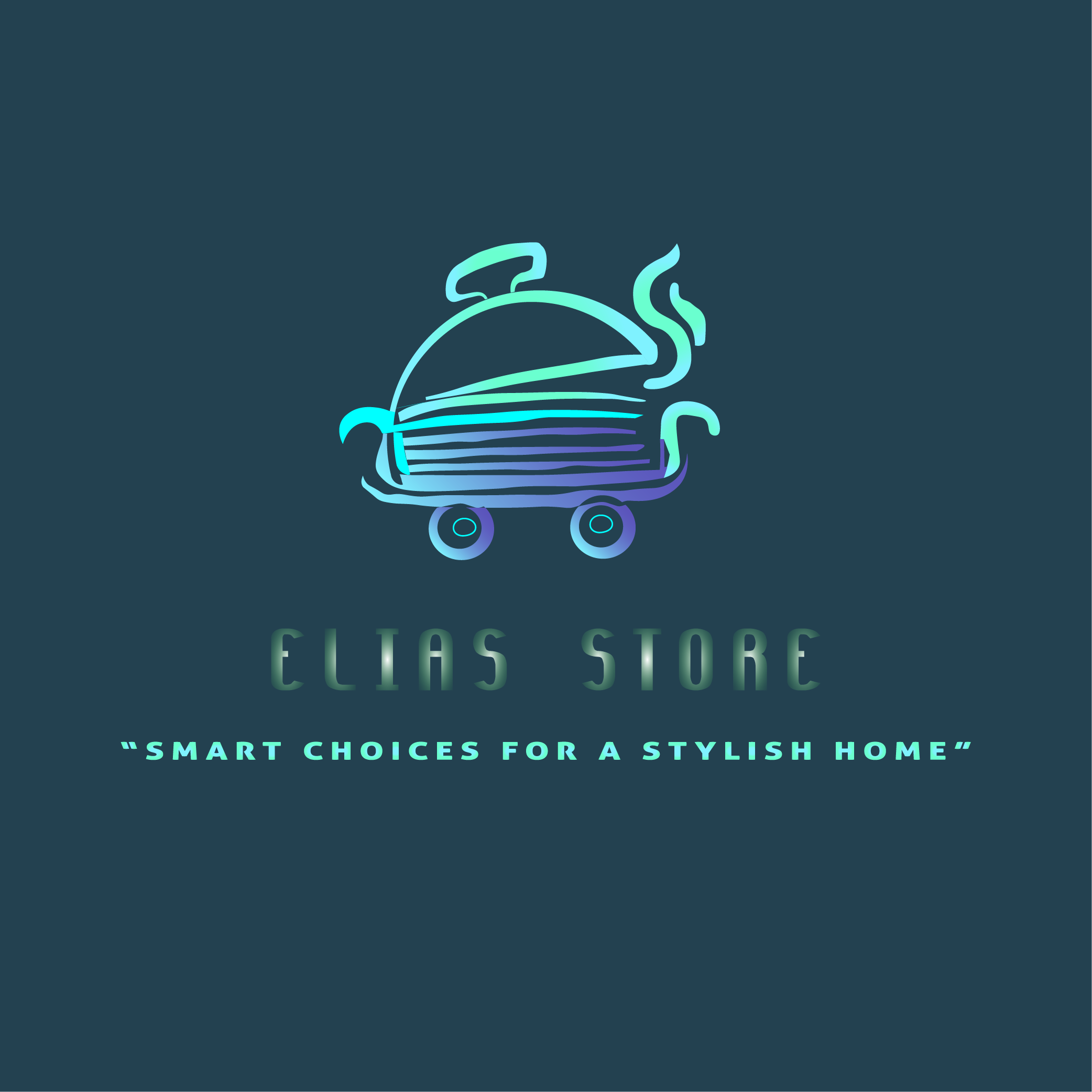 Elias Store logo design with gradient household cart icon and smart choices for a stylish home tagline
